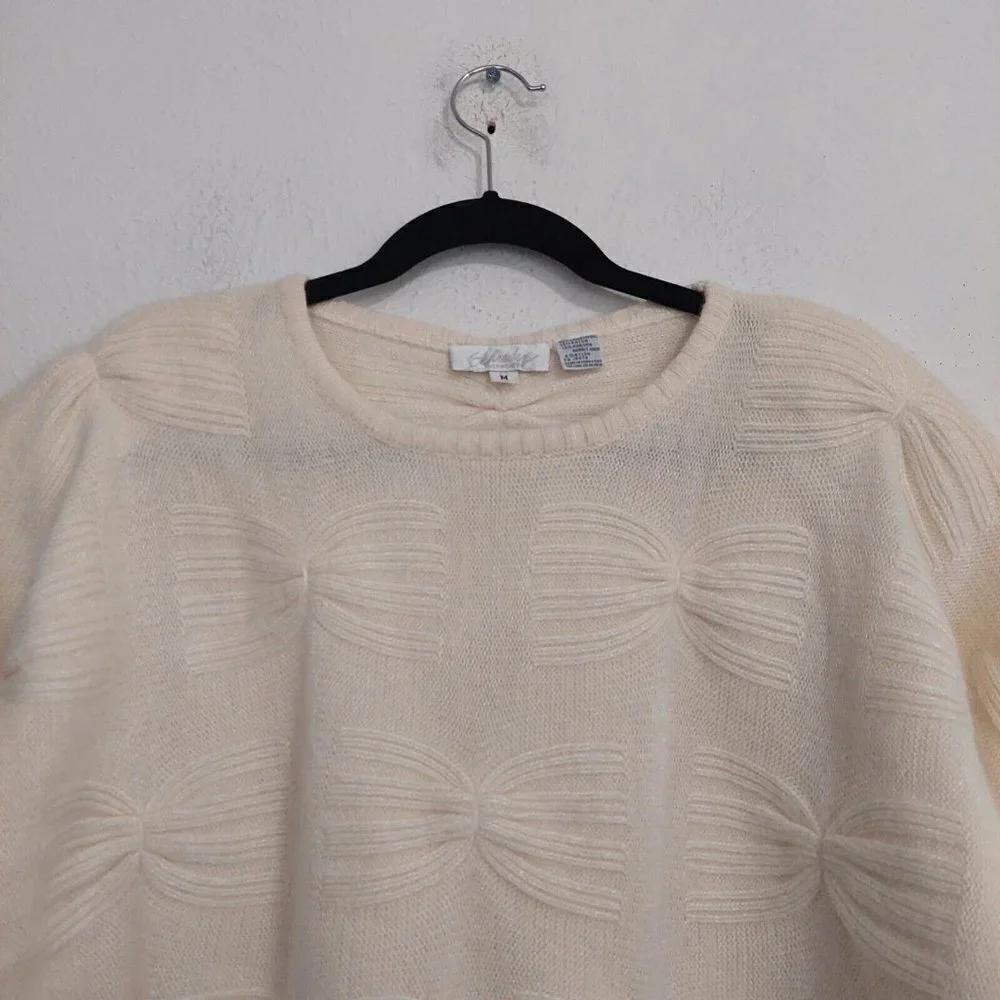 Schrader Vintage 80s Cream Knit Sweater Wool Angora Blend Butterfly Effect‎ Sz M